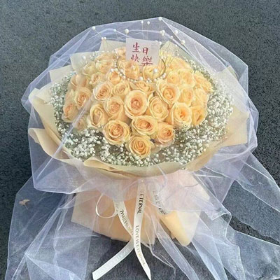 信阳52朵香槟玫瑰满天星，你就是我的全部