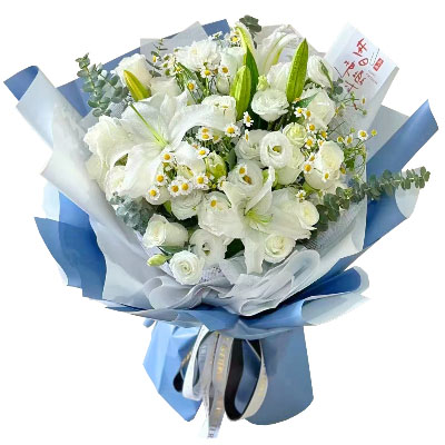 信阳11朵白玫瑰桔梗百合，爱永恒不息