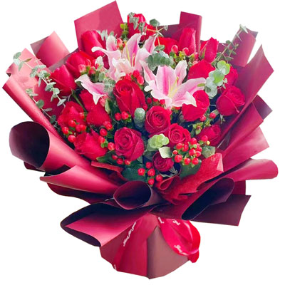 信阳22朵红玫瑰百合，爱的火焰