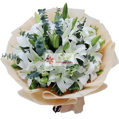 信阳9支白色多头百合，祝福你幸福