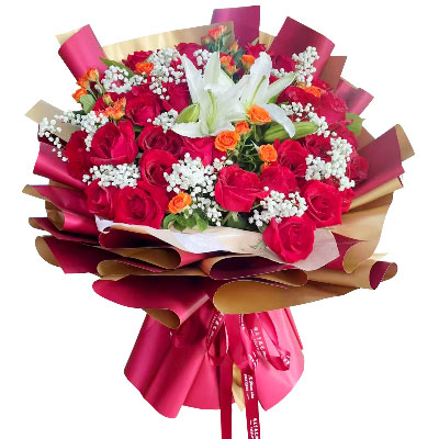 信阳33朵红玫瑰百合，爱如同花般绽放